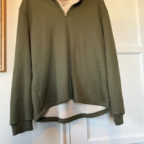 Olive Green Sherpa Lined Waffle Quarter-Zip Men's Sweater Size XL - Picture 3 of 4